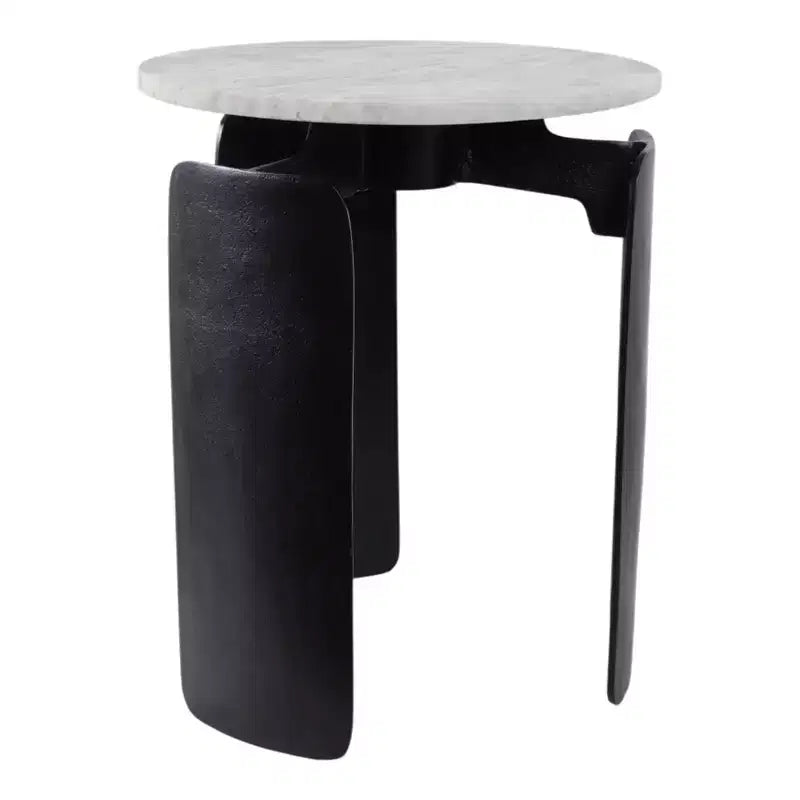 Table d'appoint moderne ronde à plateau en marbre pour le salon - Table d'appoint étroite et chic avec base sculpturale pour la décoration intérieure - 20, blanc et noir