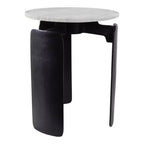 Table d'appoint moderne ronde à plateau en marbre pour le salon - Table d'appoint étroite et chic avec base sculpturale pour la décoration intérieure - 20, blanc et noir