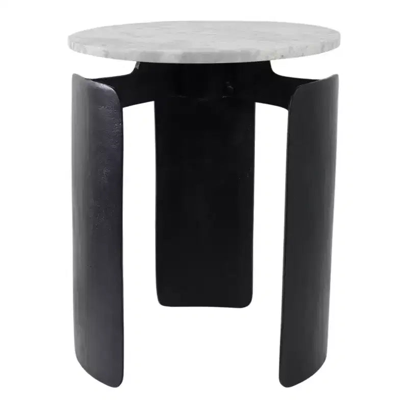 Table d'appoint moderne ronde à plateau en marbre pour le salon - Table d'appoint étroite et chic avec base sculpturale pour la décoration intérieure - 20, blanc et noir