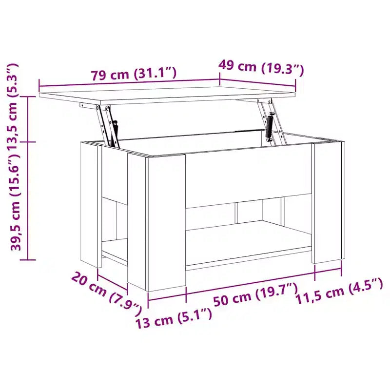 Table basse en bois d'ingénierie blanc, hauteur réglable moyenne