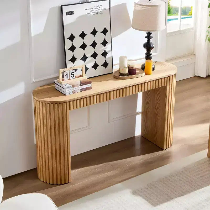 Console moderne de 150 cm avec tiroir dissimulé, table d'appoint au design à rayures verticales, table d'entrée pour salon, couloir