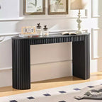 Console moderne de 150 cm avec tiroir dissimulé, table d'appoint au design à rayures verticales, table d'entrée pour salon, couloir