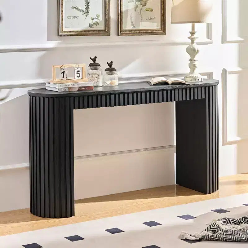 Console moderne de 150 cm avec tiroir dissimulé, table d'appoint au design à rayures verticales, table d'entrée pour salon, couloir