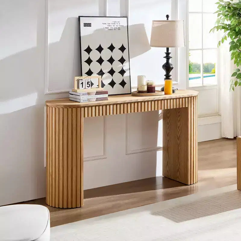 Console moderne de 150 cm avec tiroir dissimulé, table d'appoint au design à rayures verticales, table d'entrée pour salon, couloir