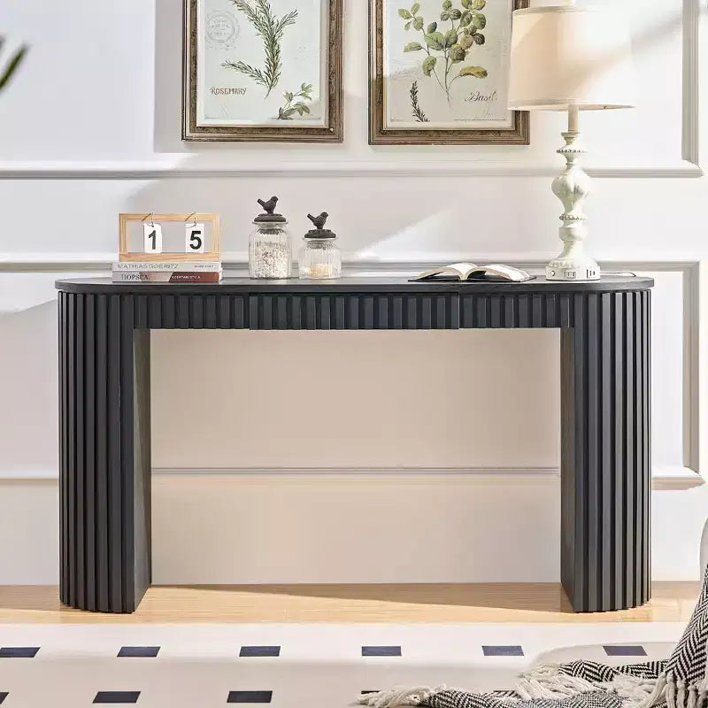 Console moderne de 150 cm avec tiroir dissimulé, table d'appoint au design à rayures verticales, table d'entrée pour salon, couloir