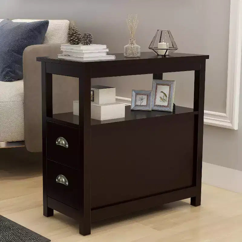 GDFStudio Sardis Modern 2-Drawer Wooden End Table with Open Shelves