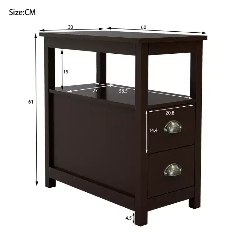 Table de chevet en bois moderne Sardis à 2 tiroirs avec étagères ouvertes