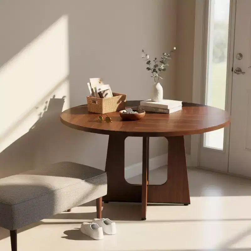 Table de salle à manger ronde 47", pied central style Mid-Century, 24 places
