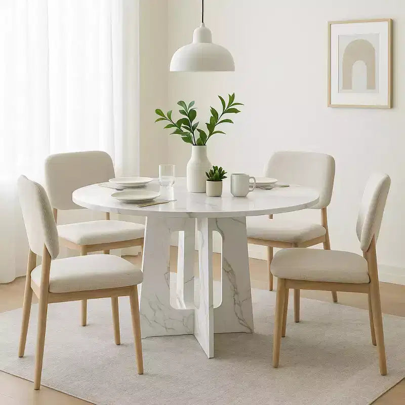 Table de salle à manger ronde 47", pied central style Mid-Century, 24 places