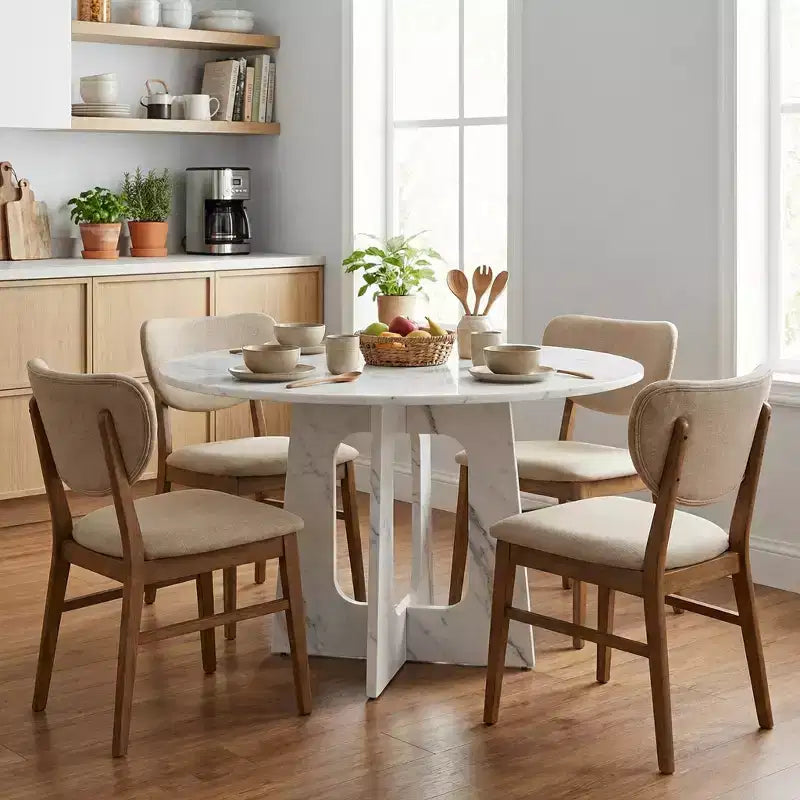Table de salle à manger ronde 47", pied central style Mid-Century, 24 places