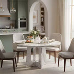 Table de salle à manger ronde 47", pied central style Mid-Century, 24 places
