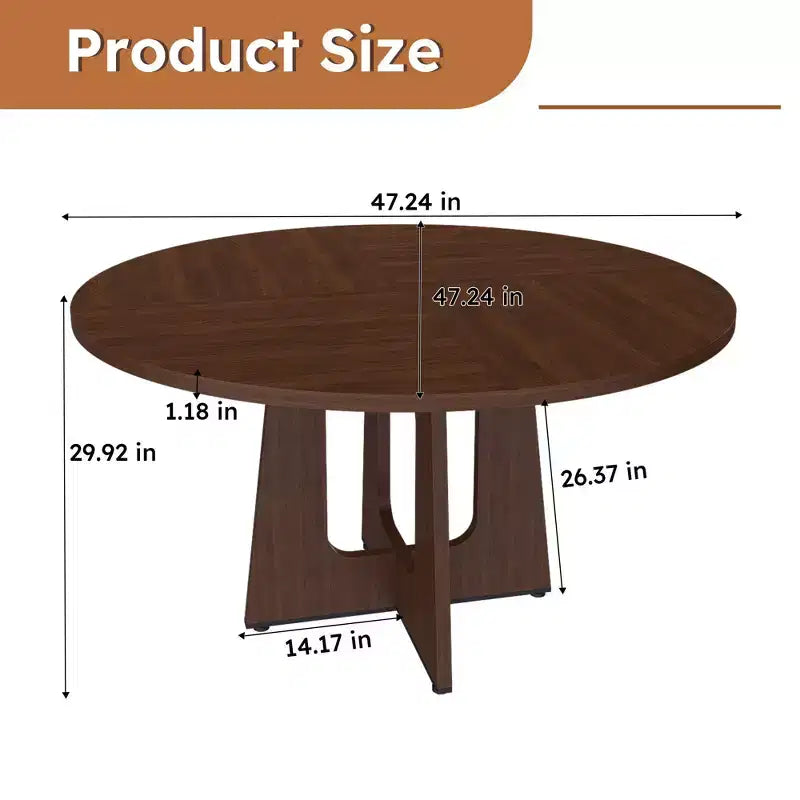 Table de salle à manger ronde 47", pied central style Mid-Century, 24 places