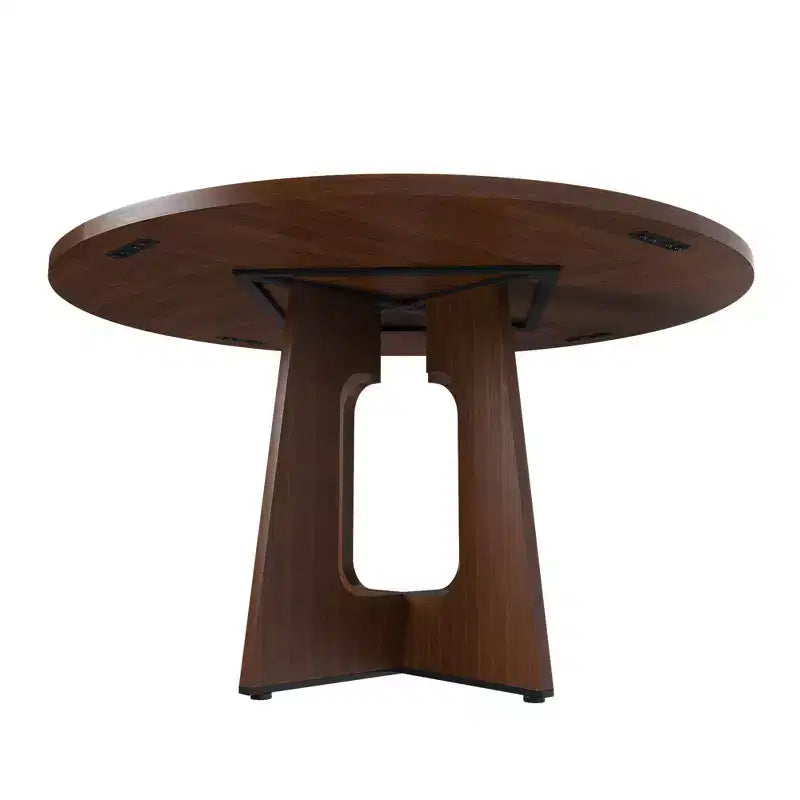 Table de salle à manger ronde 47", pied central style Mid-Century, 24 places