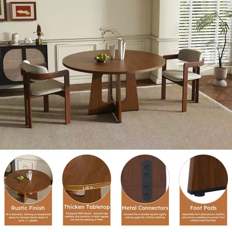 Table de salle à manger ronde 47", pied central style Mid-Century, 24 places