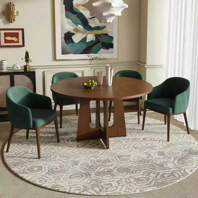 Table de salle à manger ronde 47", pied central style Mid-Century, 24 places