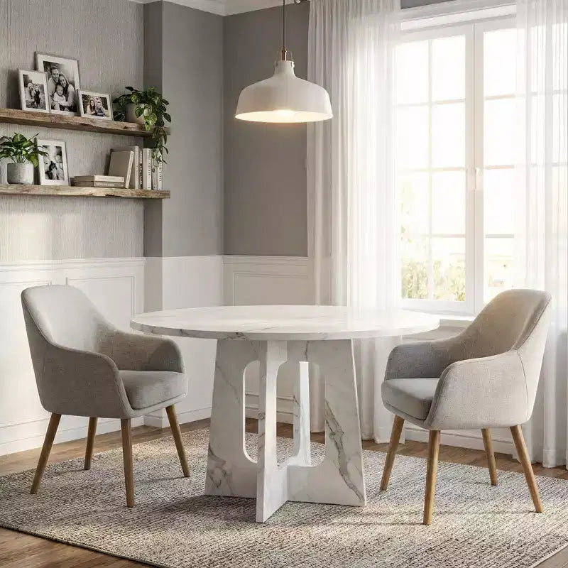Table de salle à manger ronde 47", pied central style Mid-Century, 24 places