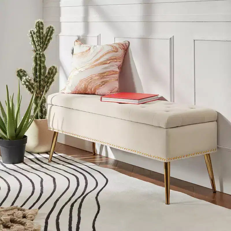 Hippolytus Storage Bench with Nailhead Trim and Button-tufted for Bedroom| ART OF LIVING DESIGNS-BLACK