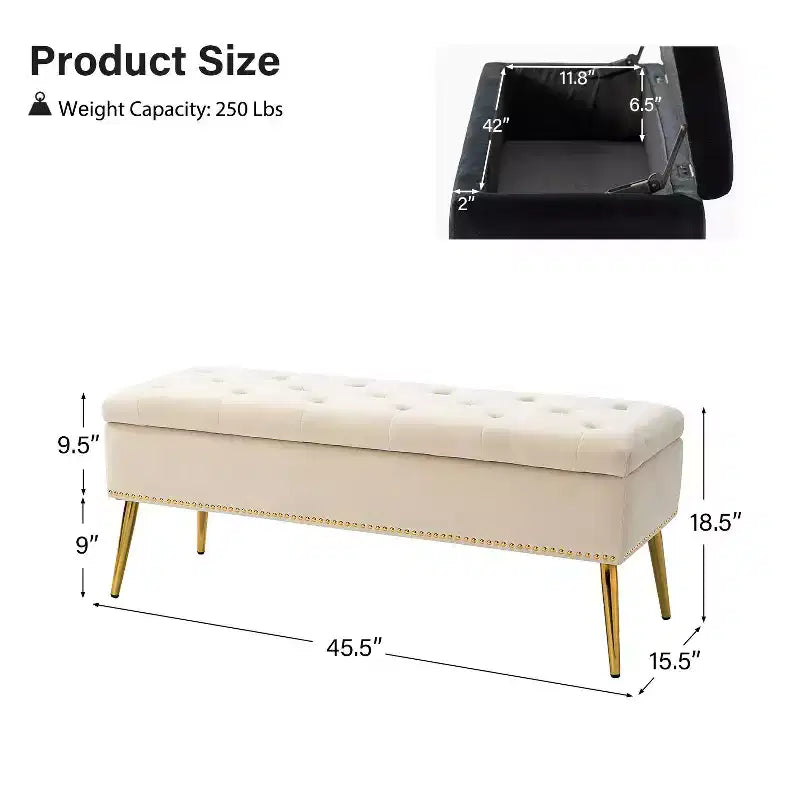 Banc de rangement Hippolytus avec garniture cloutée et capitonnage pour chambre à coucher