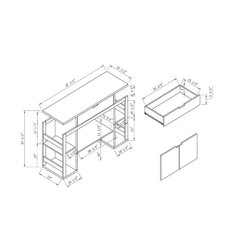 Meuble de rangement décoratif avec tiroir, étagères latérales ouvertes et base à deux portes pour le salon ou la salle à manger, chêne blanc