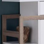 Meuble de rangement décoratif avec tiroir, étagères latérales ouvertes et base à deux portes pour le salon ou la salle à manger, chêne blanc
