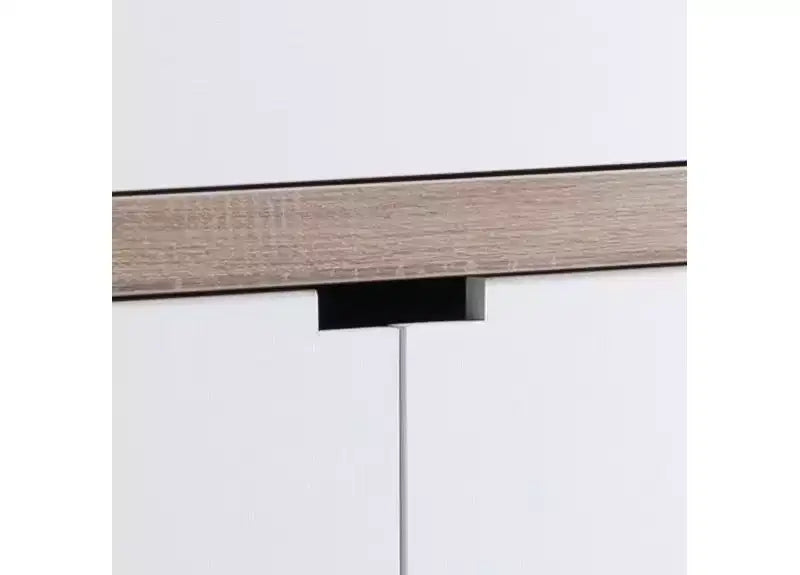 Meuble de rangement décoratif avec tiroir, étagères latérales ouvertes et base à deux portes pour le salon ou la salle à manger, chêne blanc