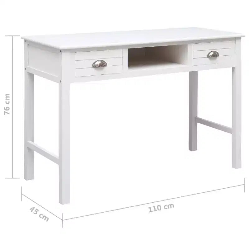 Bureau en bois de paulownia massif et bois de peuplier massif, blanc, moyen