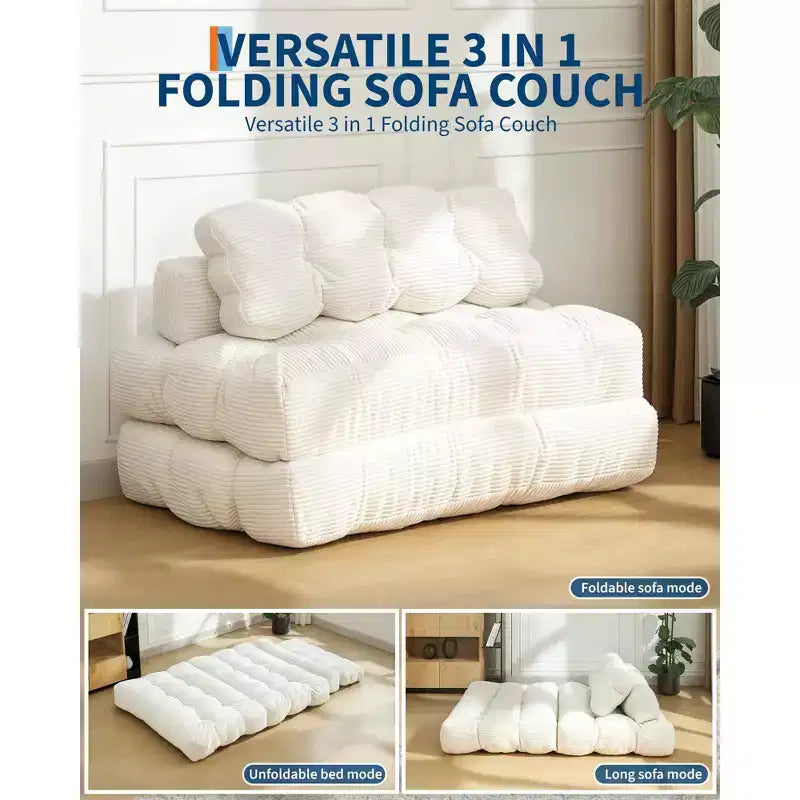 Canapé-lit pliable 3-en-1 avec oreiller, fauteuil de couchage convertible en velours côtelé pour salon, chambre, dortoir ou appartement