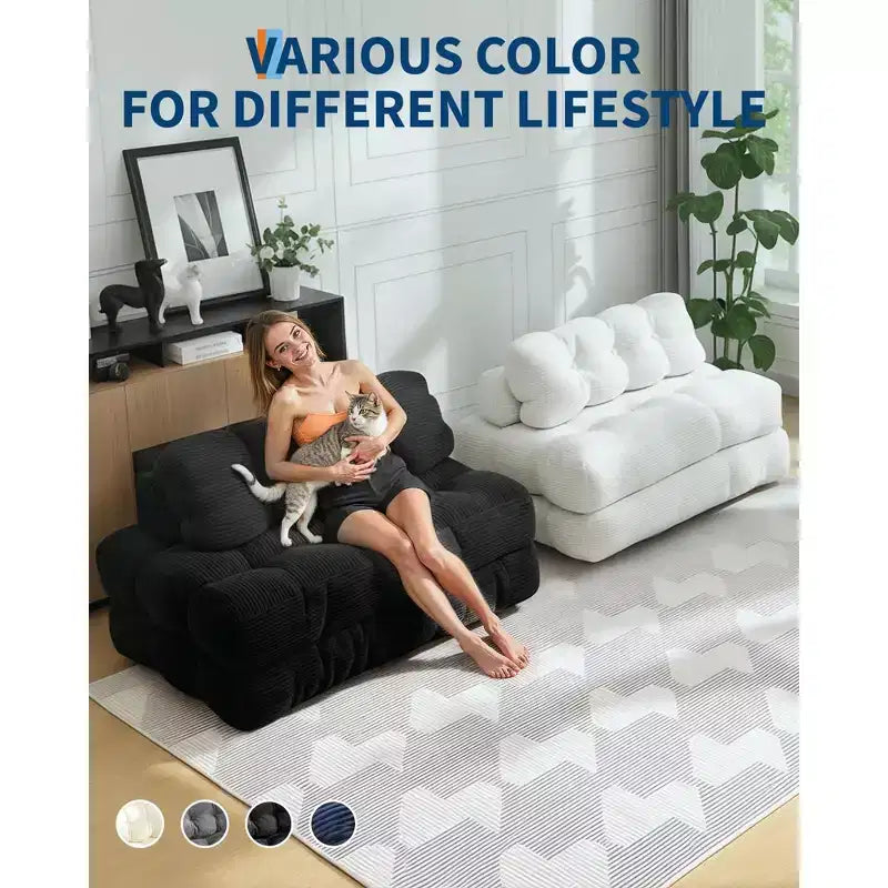 Canapé-lit pliable 3-en-1 avec oreiller, fauteuil de couchage convertible en velours côtelé pour salon, chambre, dortoir ou appartement