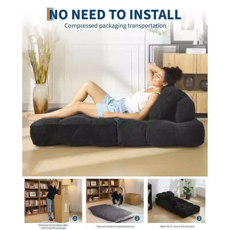 Canapé-lit pliable 3-en-1 avec oreiller, fauteuil de couchage convertible en velours côtelé pour salon, chambre, dortoir ou appartement