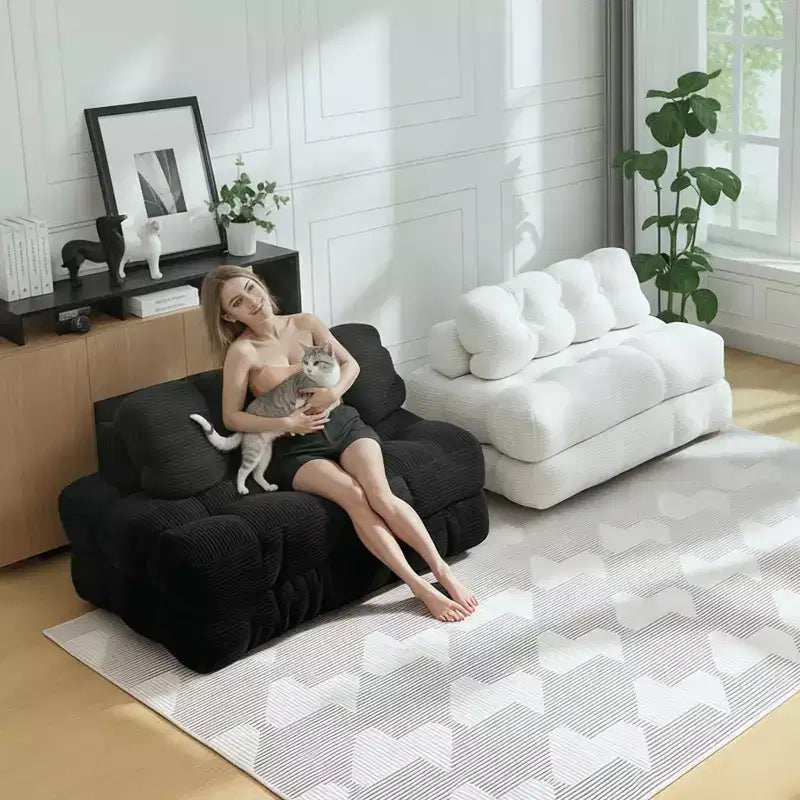 Canapé-lit pliable 3-en-1 avec oreiller, fauteuil de couchage convertible en velours côtelé pour salon, chambre, dortoir ou appartement