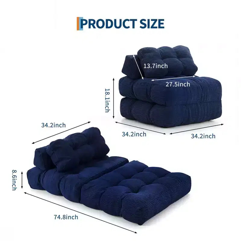 Canapé-lit pliable 3-en-1 avec oreiller, fauteuil de couchage convertible en velours côtelé pour salon, chambre, dortoir ou appartement
