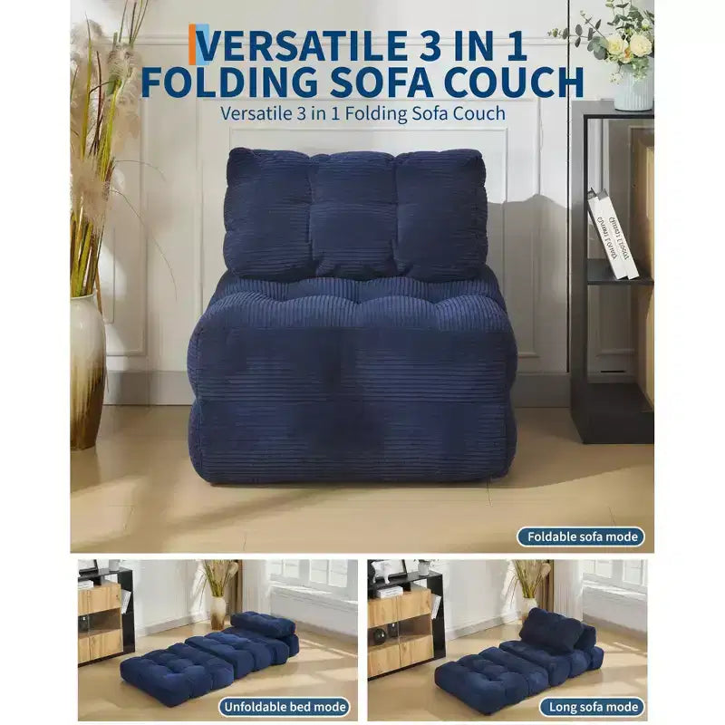Canapé-lit pliable 3-en-1 avec oreiller, fauteuil de couchage convertible en velours côtelé pour salon, chambre, dortoir ou appartement