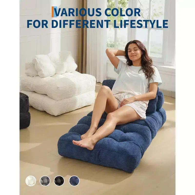 Canapé-lit pliable 3-en-1 avec oreiller, fauteuil de couchage convertible en velours côtelé pour salon, chambre, dortoir ou appartement