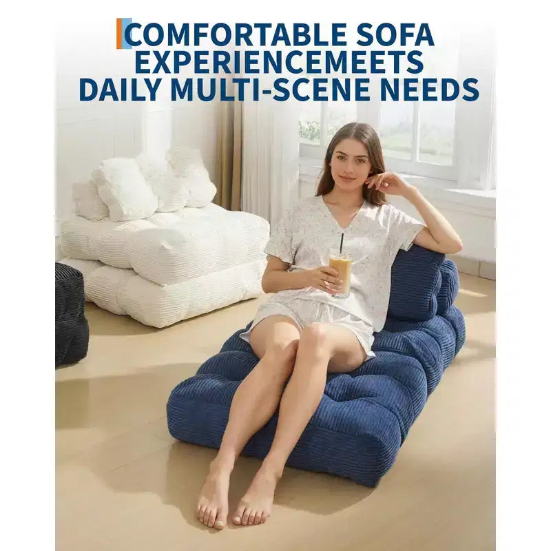 Canapé-lit pliable 3-en-1 avec oreiller, fauteuil de couchage convertible en velours côtelé pour salon, chambre, dortoir ou appartement