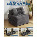 Canapé-lit pliable 3-en-1 avec oreiller, fauteuil de couchage convertible en velours côtelé pour salon, chambre, dortoir ou appartement