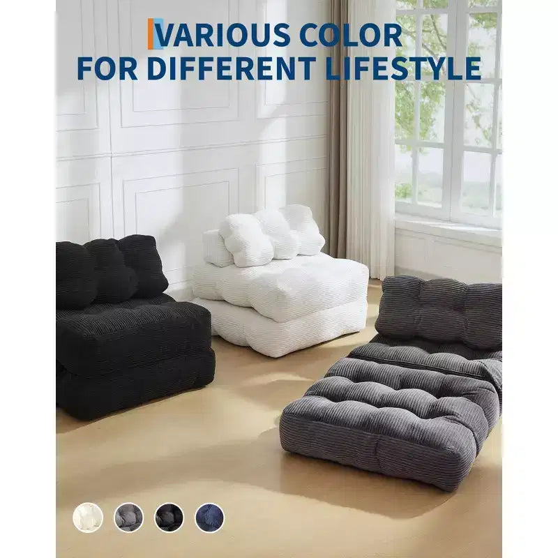 Canapé-lit pliable 3-en-1 avec oreiller, fauteuil de couchage convertible en velours côtelé pour salon, chambre, dortoir ou appartement
