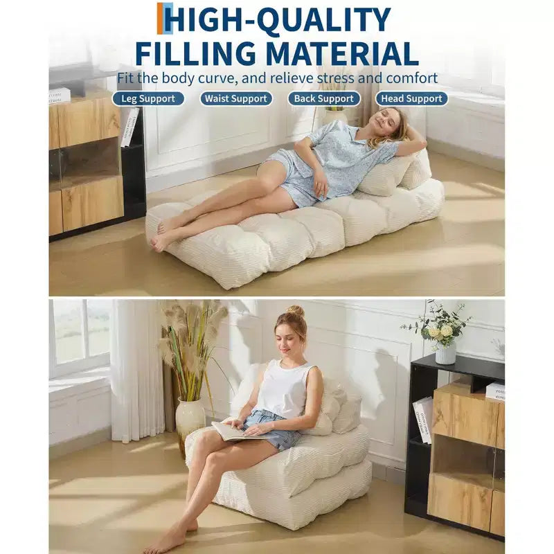 Canapé-lit pliable 3-en-1 avec oreiller, fauteuil de couchage convertible en velours côtelé pour salon, chambre, dortoir ou appartement