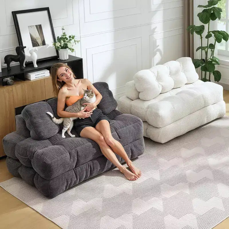 Canapé-lit pliable 3-en-1 avec oreiller, fauteuil de couchage convertible en velours côtelé pour salon, chambre, dortoir ou appartement