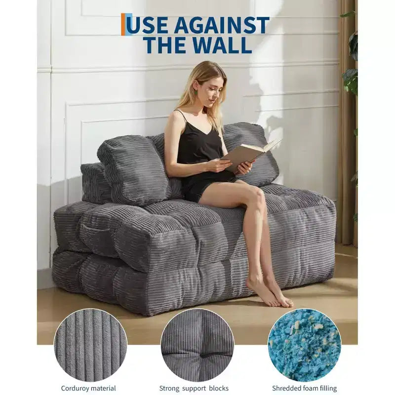 Canapé-lit pliable 3-en-1 avec oreiller, fauteuil de couchage convertible en velours côtelé pour salon, chambre, dortoir ou appartement