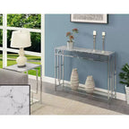 Console chromée avec étagère, faux marbre blanc/cadre chromé