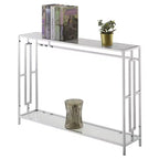 Console chromée avec étagère, faux marbre blanc/cadre chromé