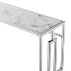 Console chromée avec étagère, faux marbre blanc/cadre chromé