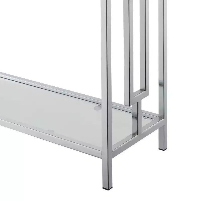 Console chromée avec étagère, faux marbre blanc/cadre chromé