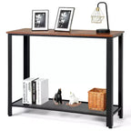 Table console de canapé avec étagère de rangement, cadre métallique, aspect bois, table d'entrée, argent/noir