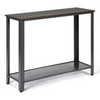 Table console de canapé avec étagère de rangement, cadre métallique, aspect bois, table d'entrée, argent/noir