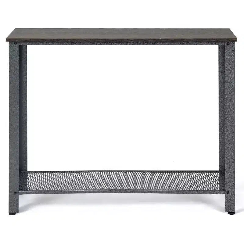 Table console de canapé avec étagère de rangement, cadre métallique, aspect bois, table d'entrée, argent/noir