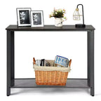 Table console de canapé avec étagère de rangement, cadre métallique, aspect bois, table d'entrée, argent/noir