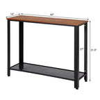 Table console de canapé avec étagère de rangement, cadre métallique, aspect bois, table d'entrée, argent/noir
