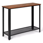 Table console de canapé avec étagère de rangement, cadre métallique, aspect bois, table d'entrée, argent/noir