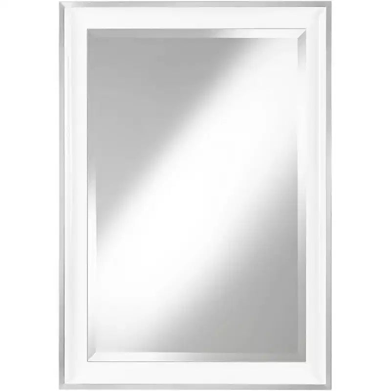 Uttermost Rectangular Vanity Accent Wall Mirror Modern Beveled Glossy White Wood Frame 24 Wide for Bathroom Bedroom Living Room